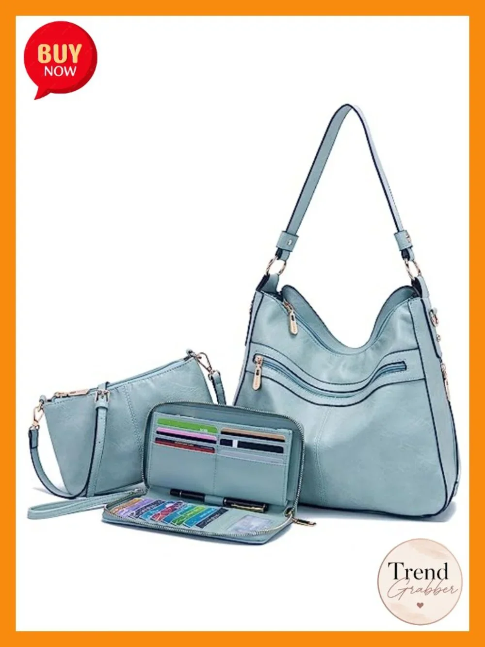 3-Piece Hobo Crossbody Purse Set - Faux Leather Shoulder Bag with Wallet